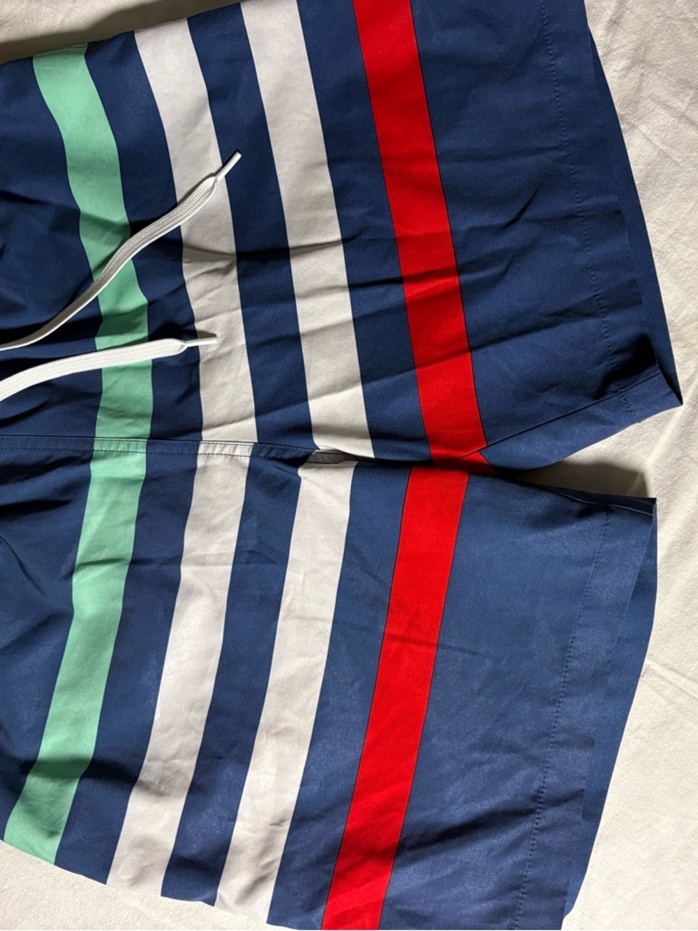 chubbies Navy Swim Shorts with Red, White & Mint Stripes